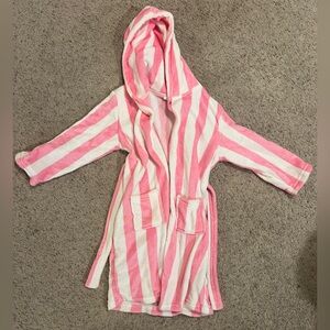 Pink and White Striped Hooded Robe